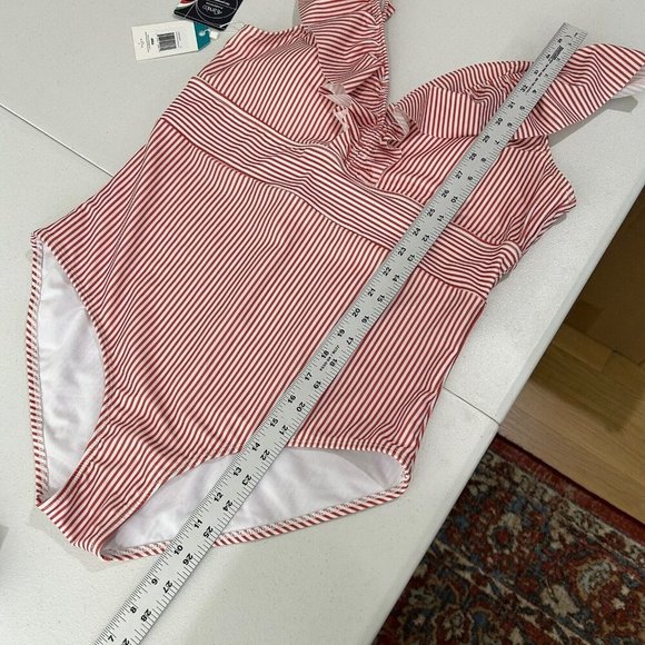 Aava Womens Swimwear Extra Large Red Ocean Retro Stripe One Piece Ruffle 4th - Picture 5 of 11